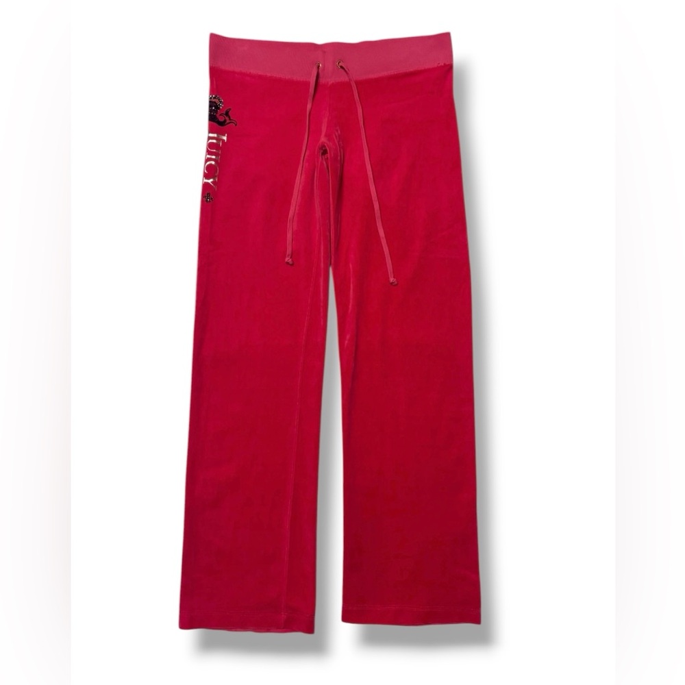 JUICY COUTURE Red Velour Low Rise Flare Lounge Pants Rhinestone Detail VINTAGE